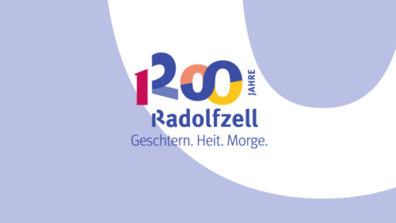 Radolfzell Logo: 1200 Jahre. Jubiläum Radolfzell am Bodensee. Gestern. Heit. Morge.